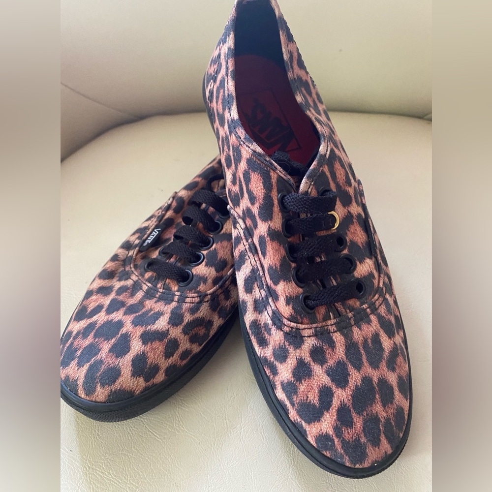 Vans Leopard Print Canvas Sneakers in Brown and Black